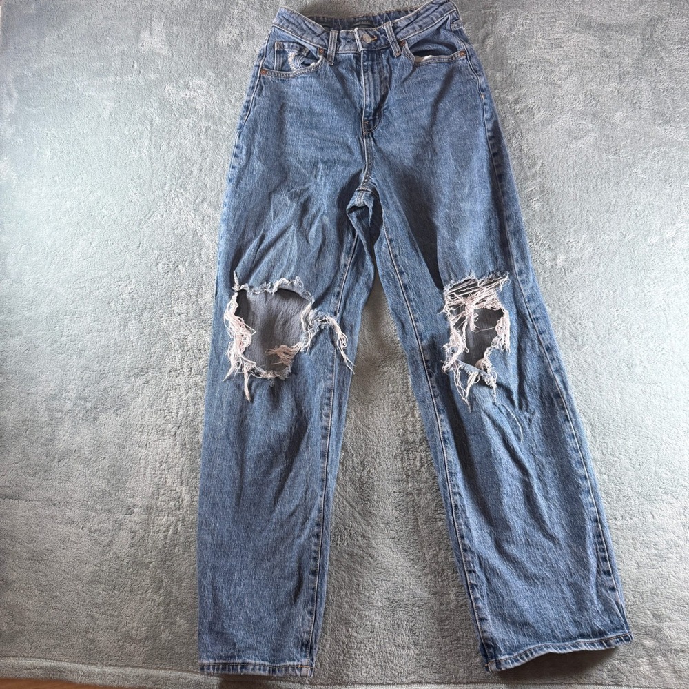Wild Fable Highest Rise Baggy Jeans Blue Distressed‎ Denim Womens Size 2/26R